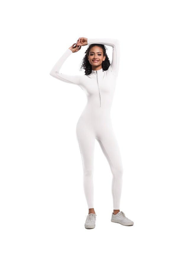 general Solid-color high-elastic half-open zipper tight long yoga suit for fitness, running and sports, one-piece garment - Image 3